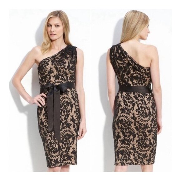 Elegant Black Lace One-Shoulder Dress - Picture 1 of 6